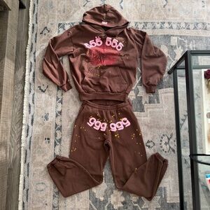 SP5DER Angel Number 555 Brown Hoodie + Joggers
